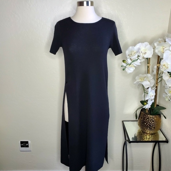 Eileen Fisher Long Wool Knit Tunic In Black - Picture 1 of 5